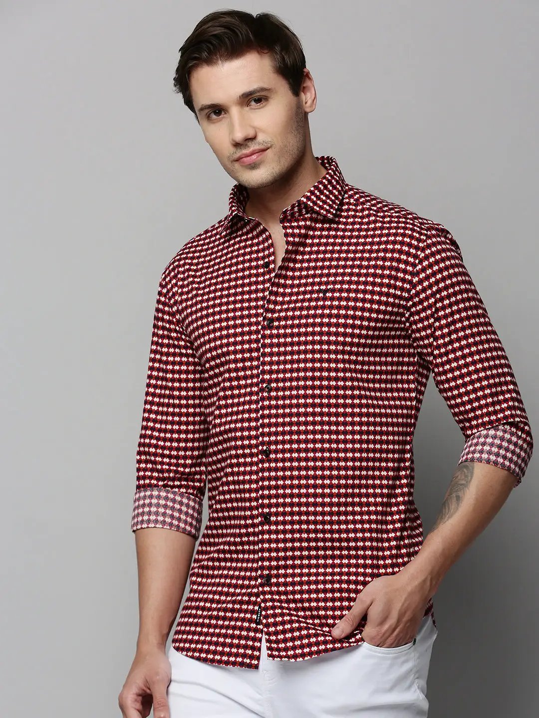 Men's Rust Printed Casual Shirt