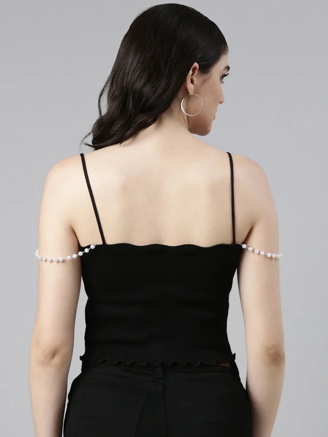 Women's Shoulder Straps Solid Sleeveless Black Crop Tank Top
