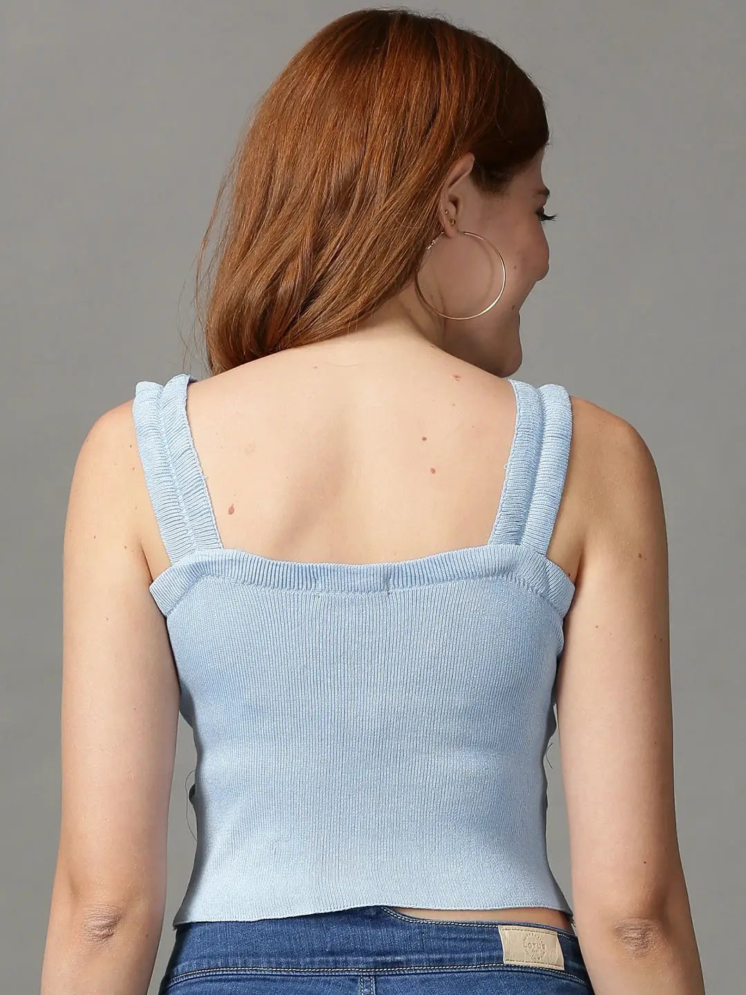 Women's Blue Solid Crop Top