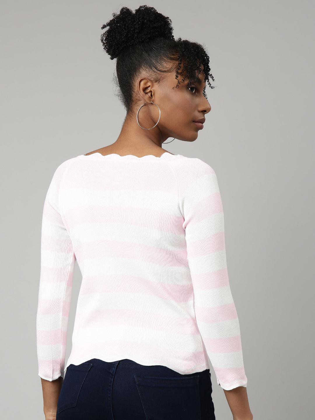 Women Pink Horizontal Stripes Fitted Top