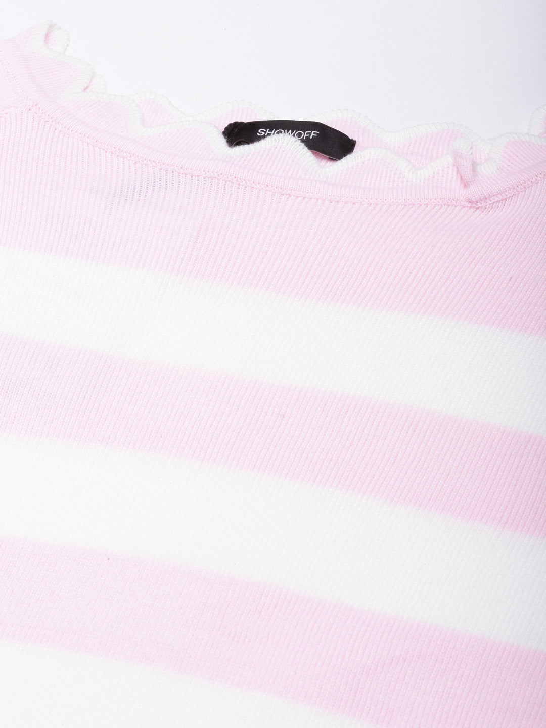 Women Pink Horizontal Stripes Fitted Top