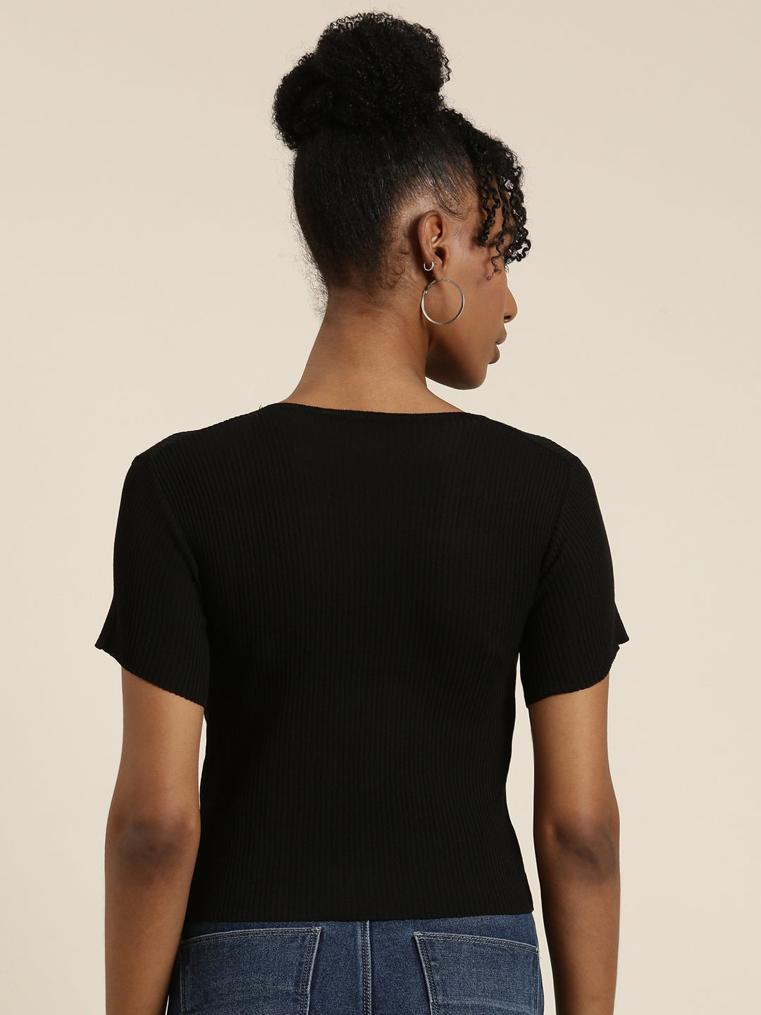 Women's Black V-Neck Wrap Crop Top