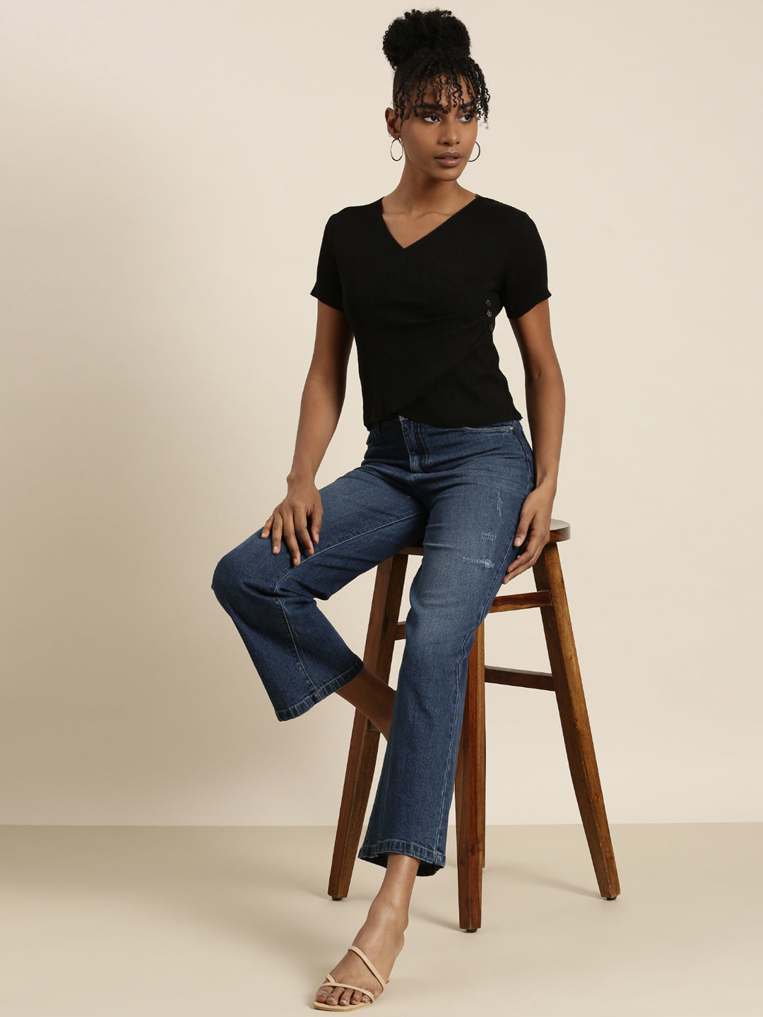 Women's Black V-Neck Wrap Crop Top