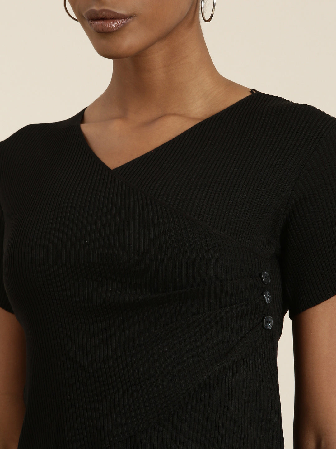 Women's Black V-Neck Wrap Crop Top