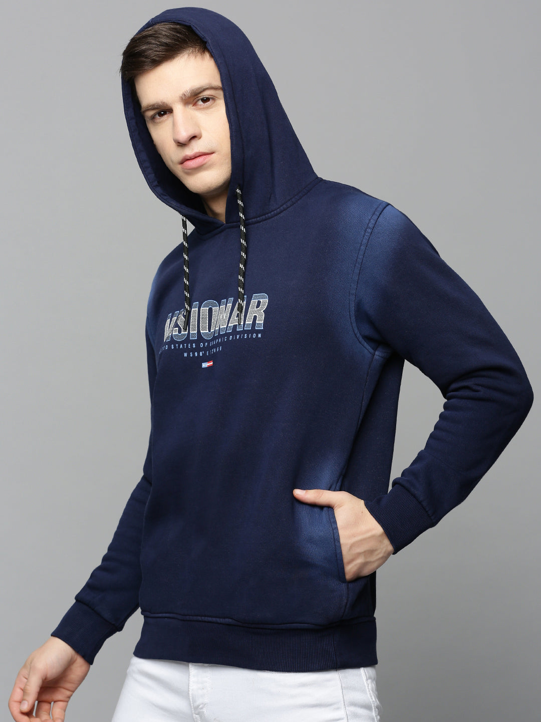 Men Navy Solid Hoodies