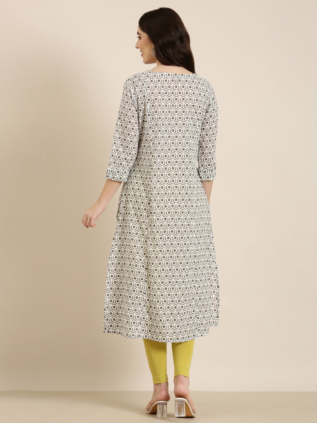 Women Cream Geometrical A-Line Kurta