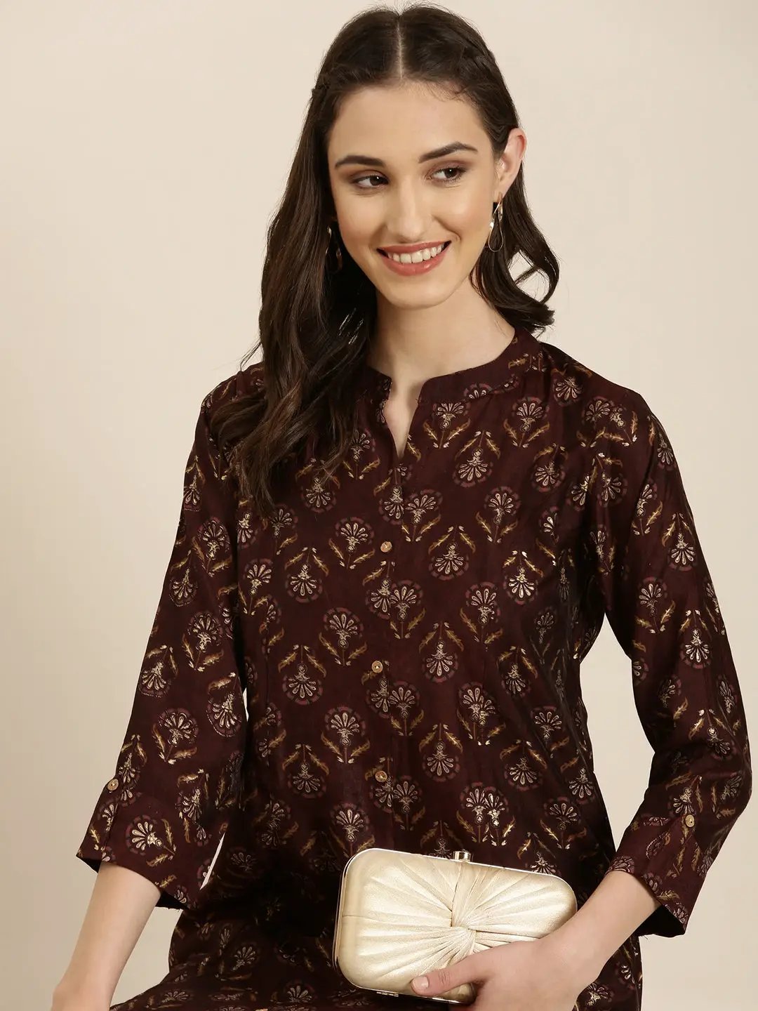 Women's Maroon Floral Straight Kurta