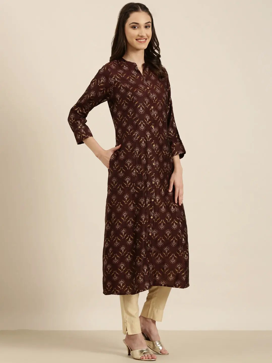 Women's Maroon Floral Straight Kurta