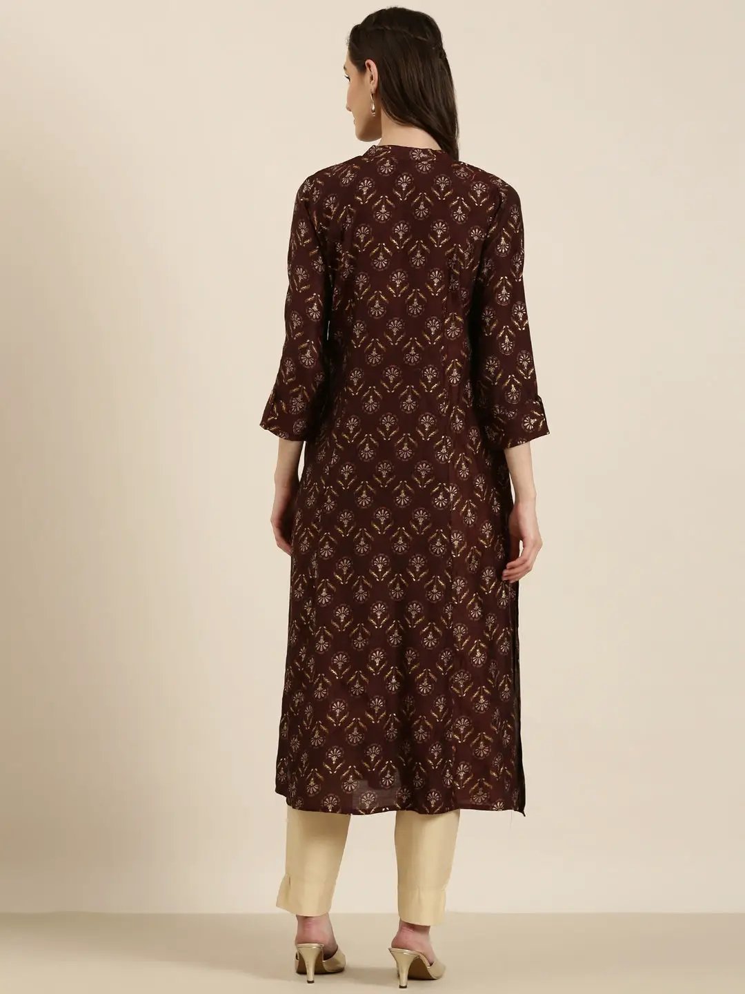Women's Maroon Floral Straight Kurta