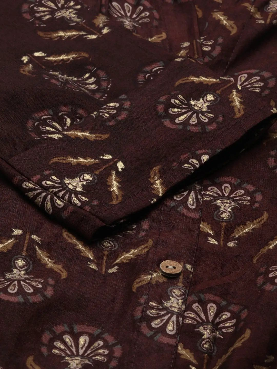 Women's Maroon Floral Straight Kurta