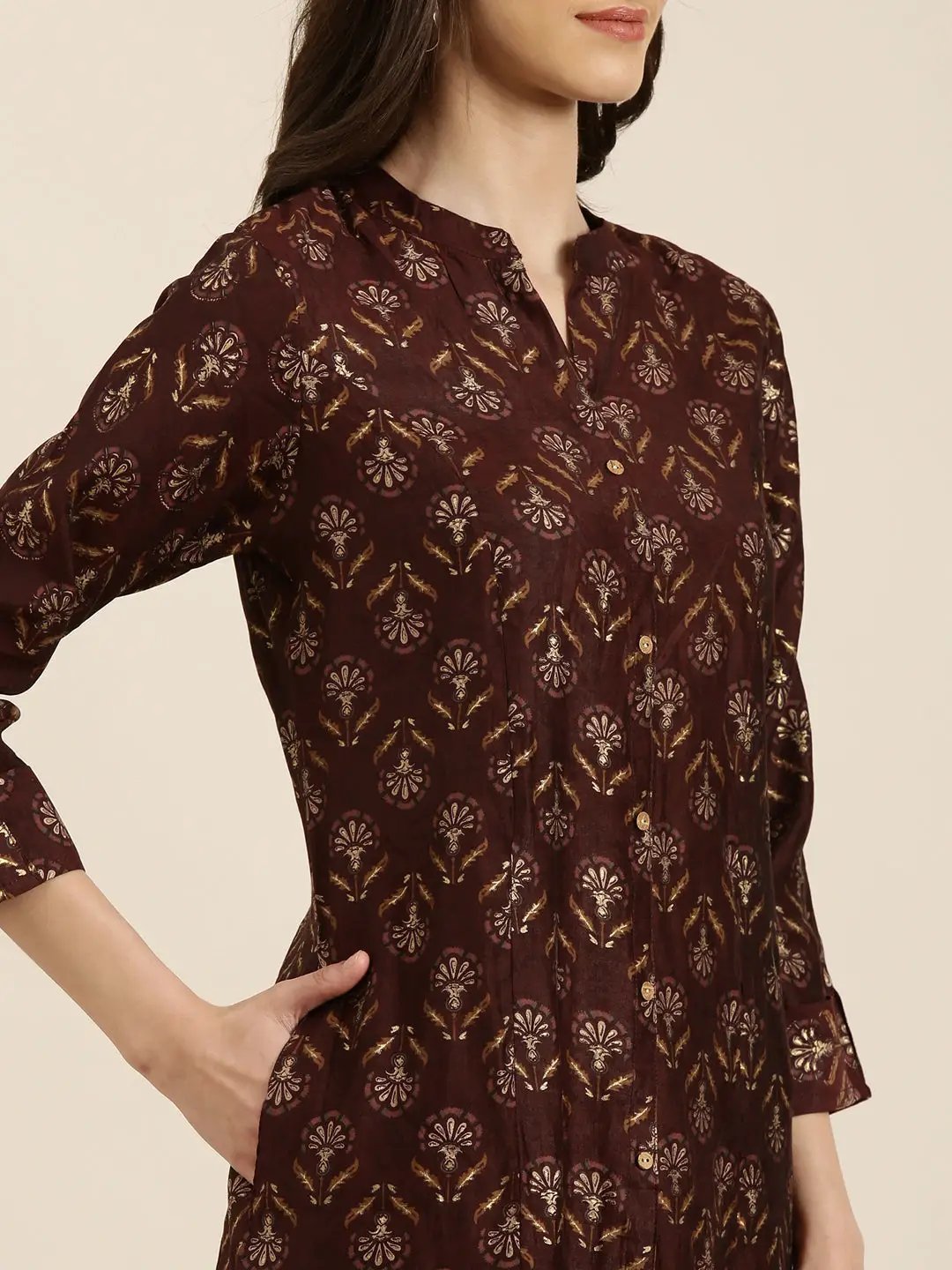 Women's Maroon Floral Straight Kurta
