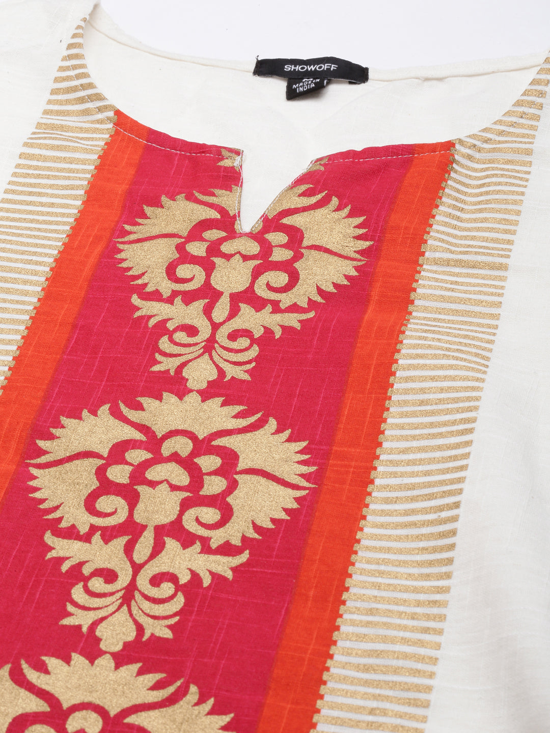 Women Cream Printed Straight Kurta