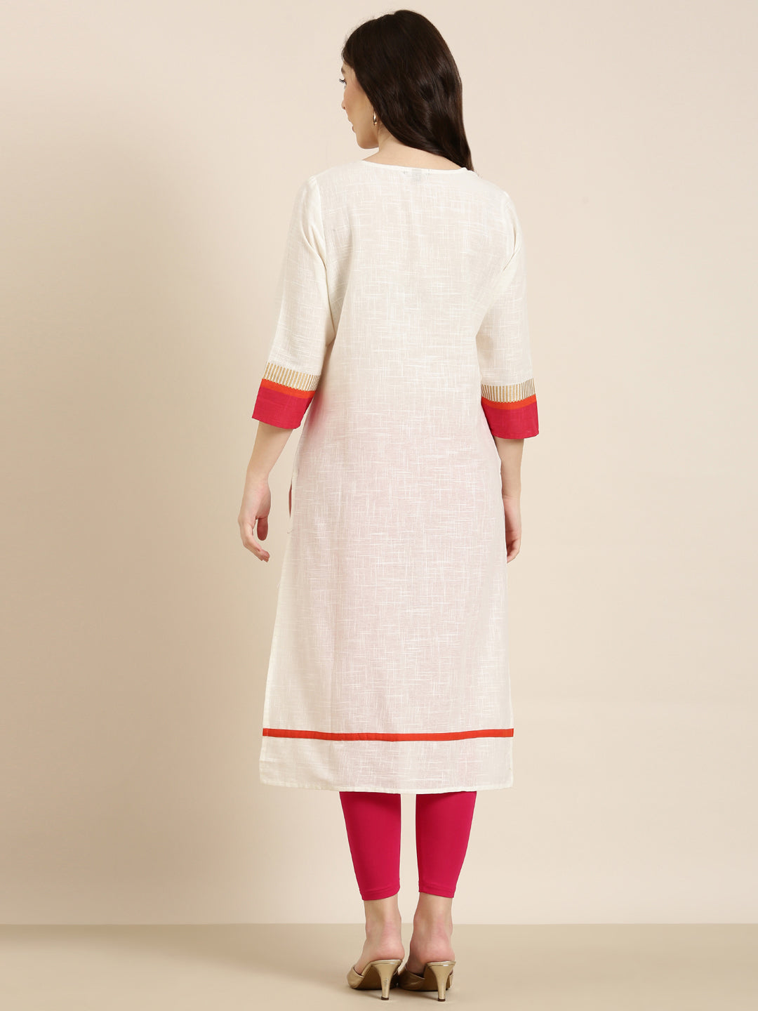 Women Cream Printed Straight Kurta