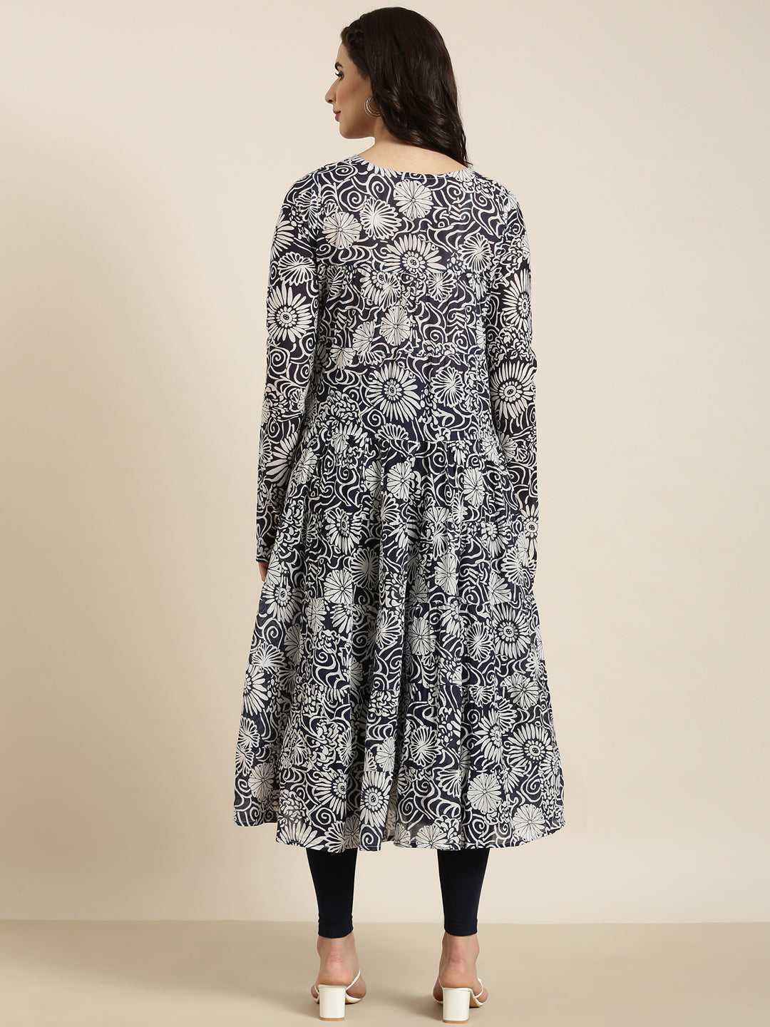 Women Anarkali Navy Blue Floral Kurta