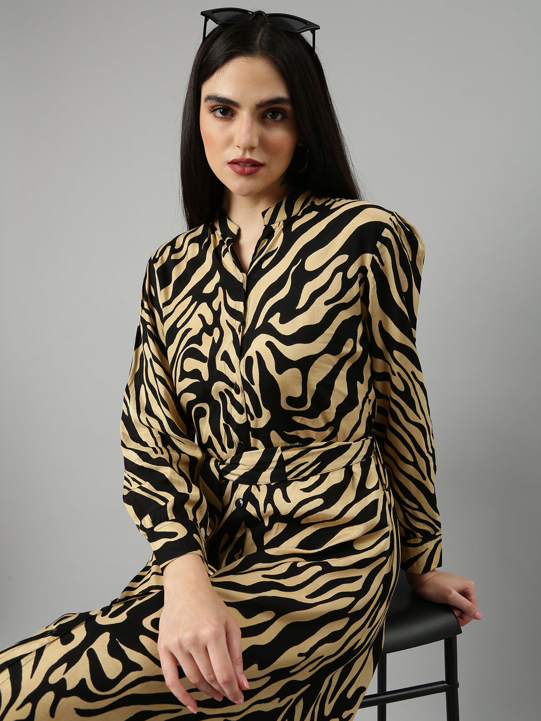 Women's Black Printed A-Line Dress