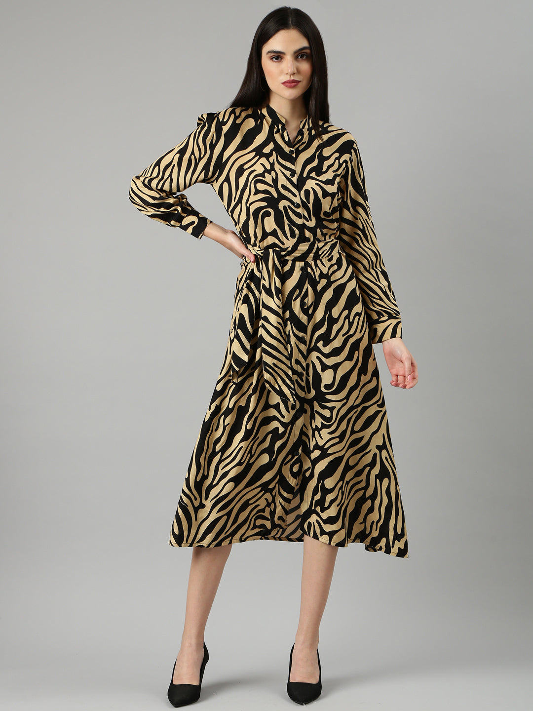 Women's Black Printed A-Line Dress