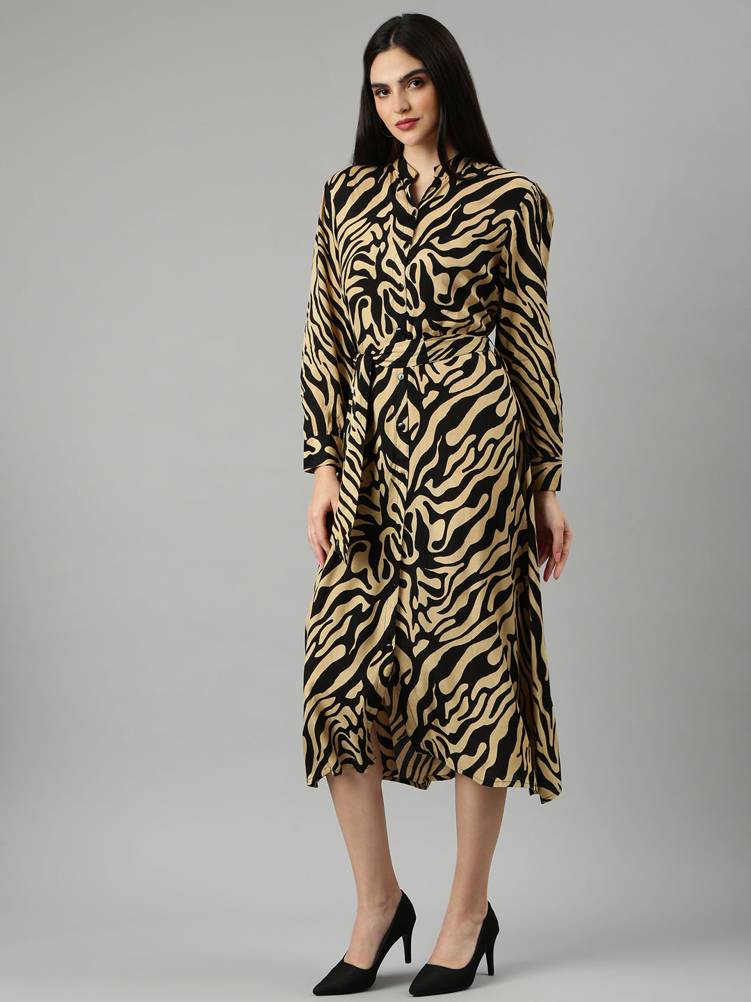Women's Black Printed A-Line Dress