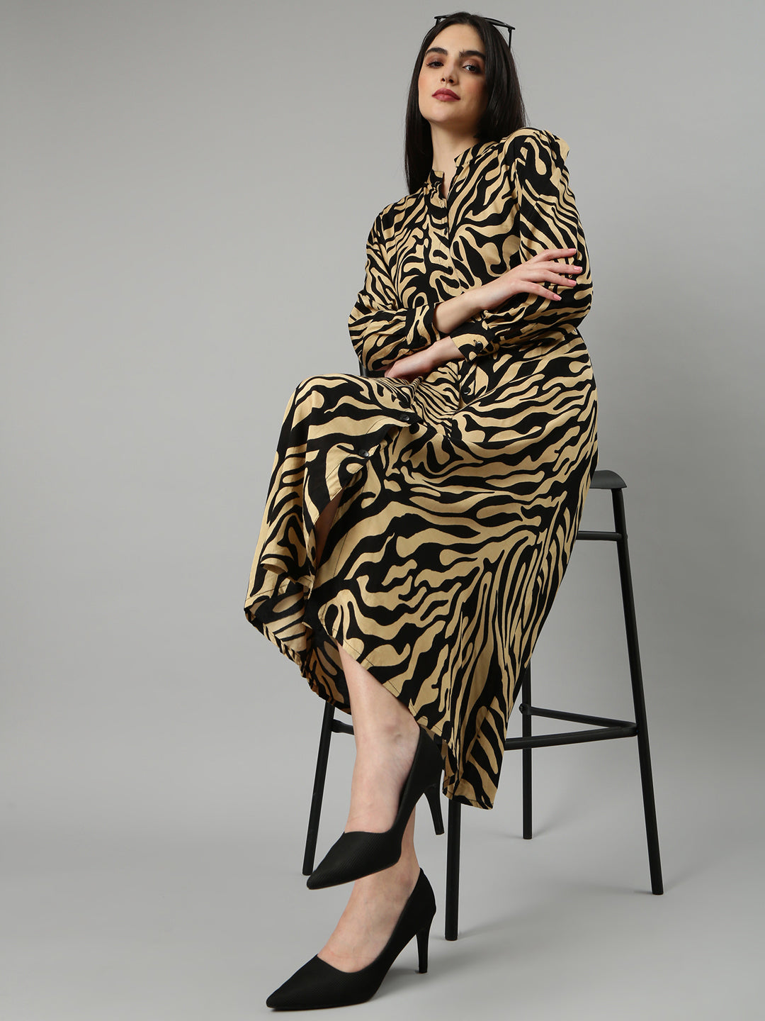 Women's Black Printed A-Line Dress
