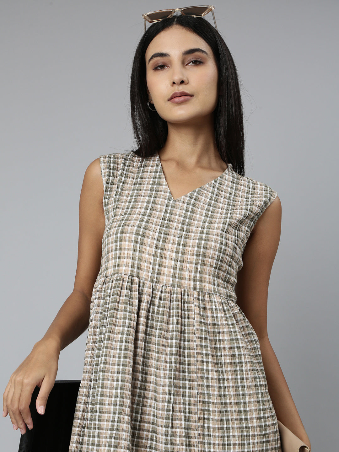 Women Olive Geometrical A-Line Dress