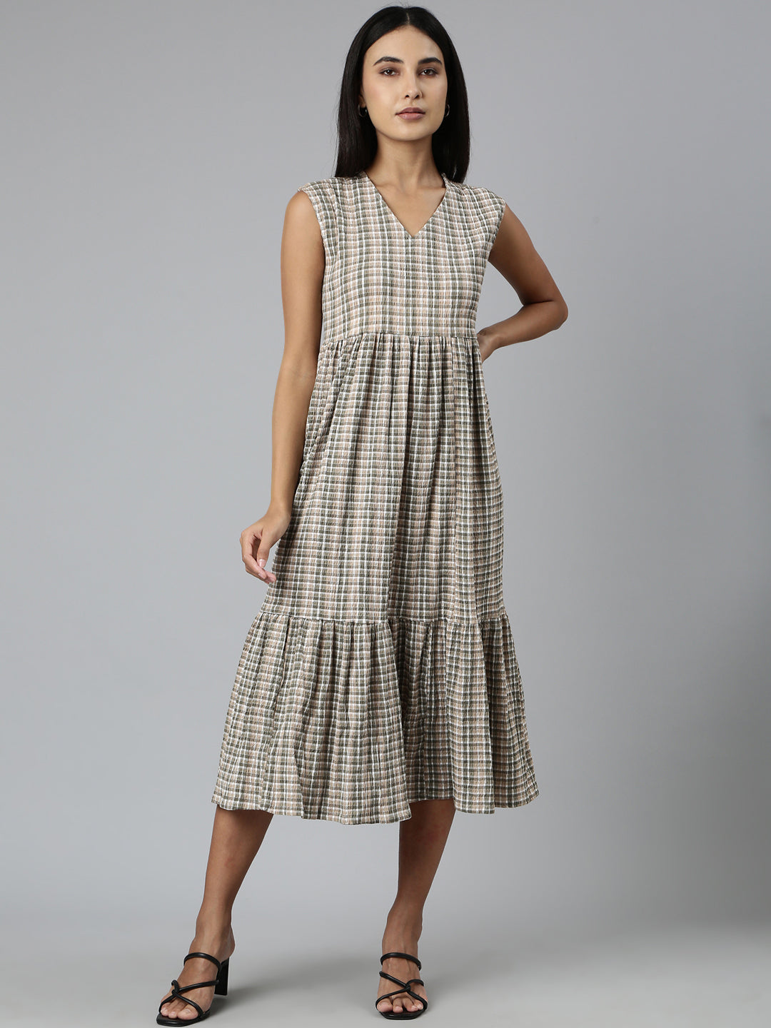 Women Olive Geometrical A-Line Dress