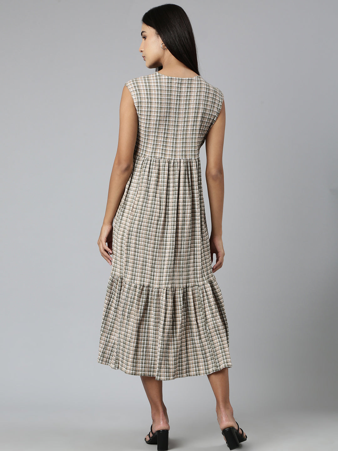 Women Olive Geometrical A-Line Dress