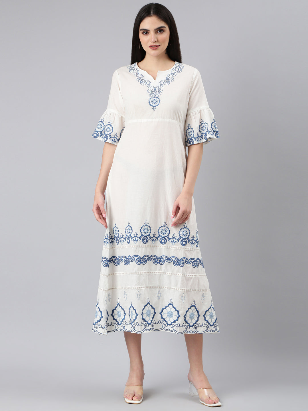 Women White Printed A-Line Dress