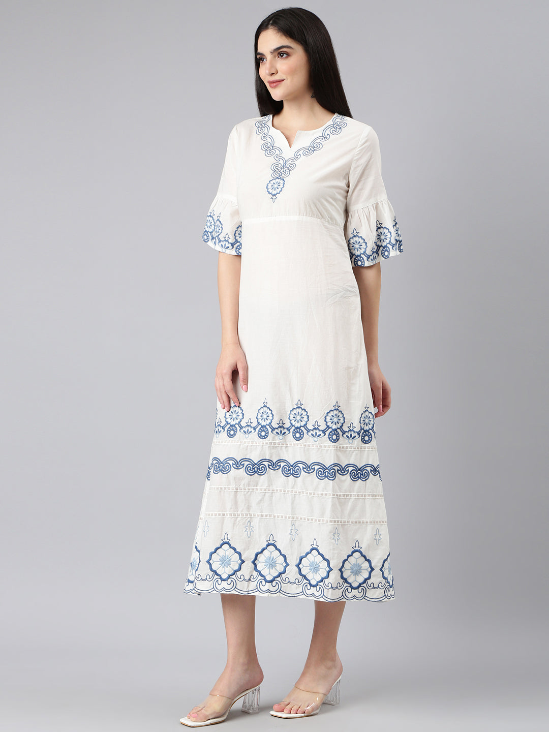 Women White Printed A-Line Dress