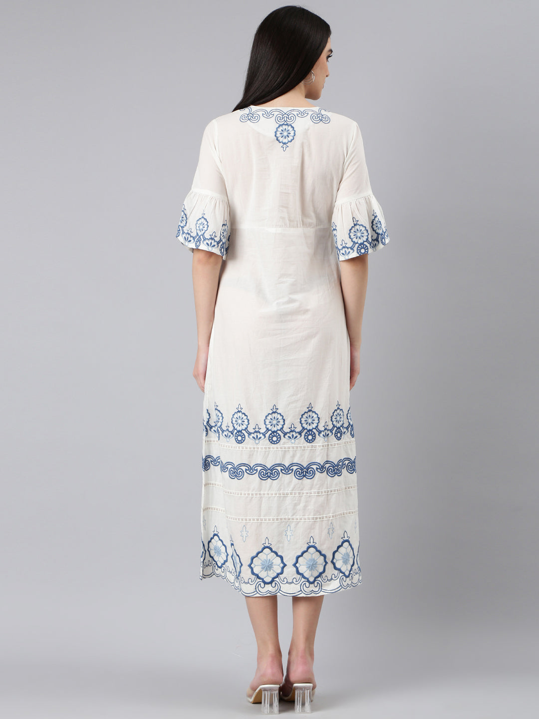 Women White Printed A-Line Dress