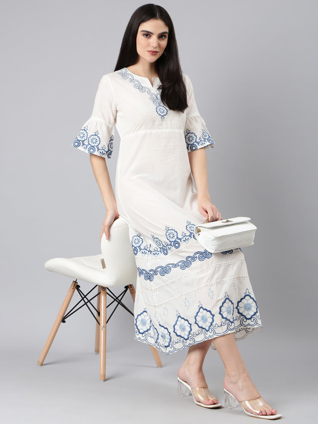 Women White Printed A-Line Dress