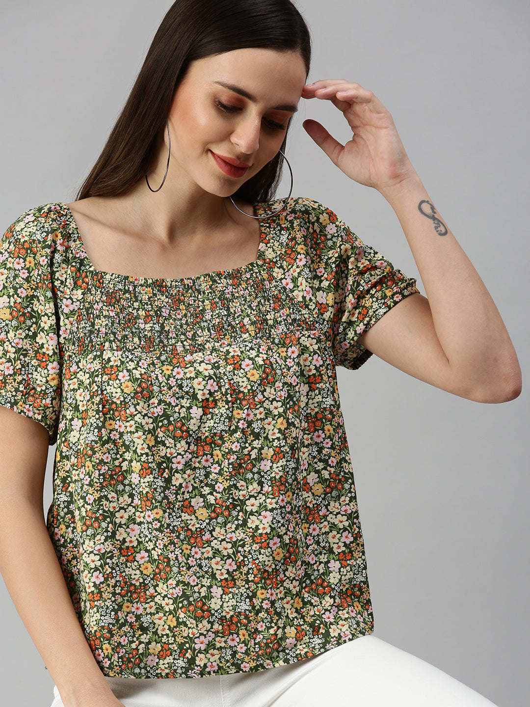 Women's Green Floral Print Top