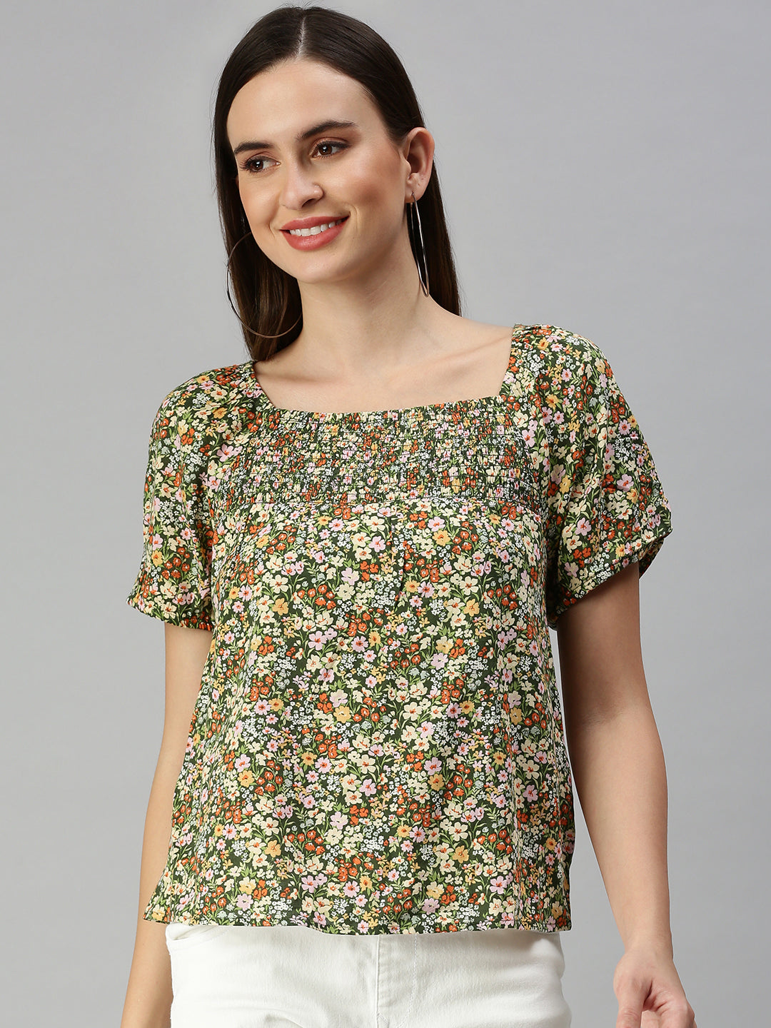 Women's Green Floral Print Top