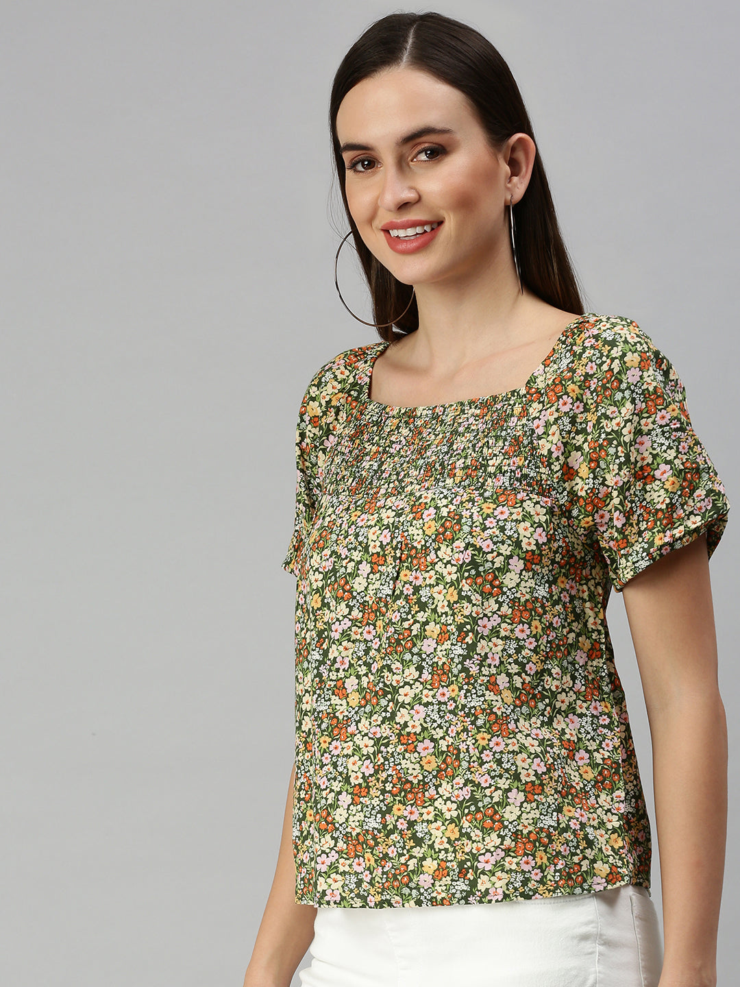 Women's Green Floral Print Top