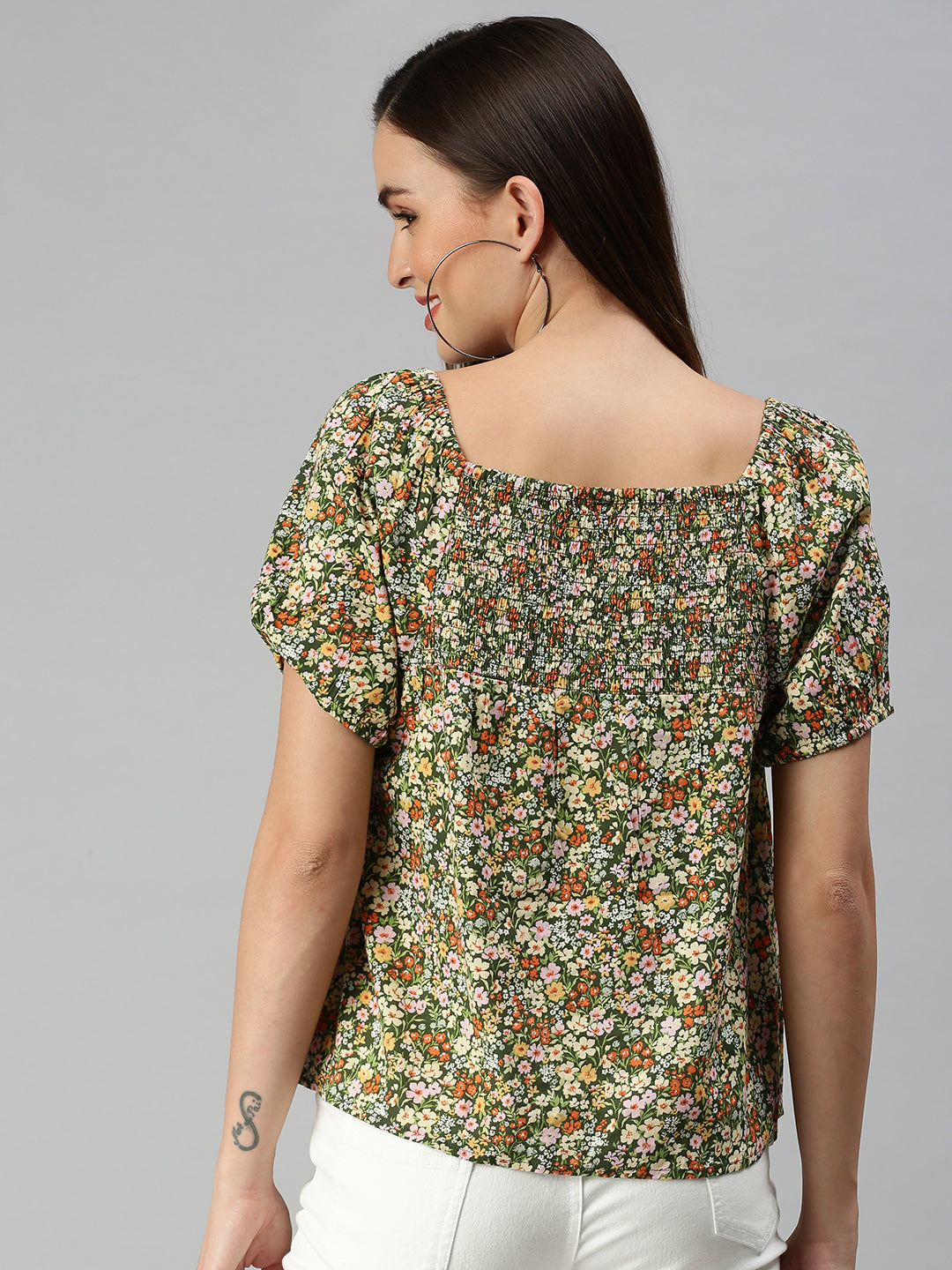 Women's Green Floral Print Top