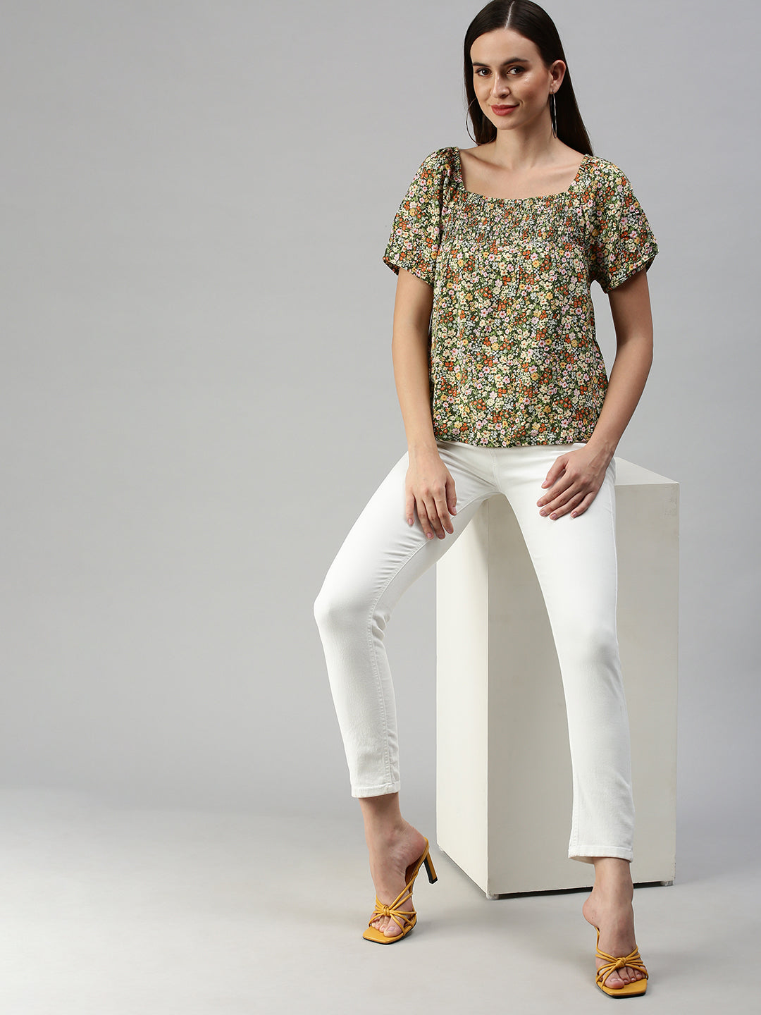 Women's Green Floral Print Top