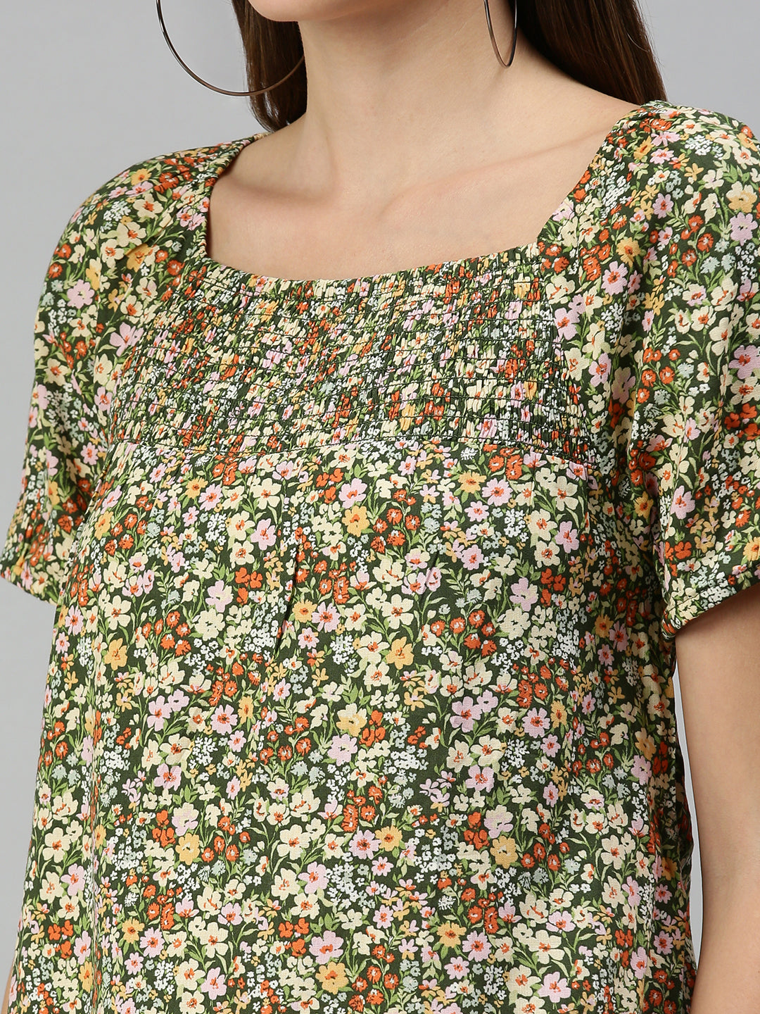 Women's Green Floral Print Top