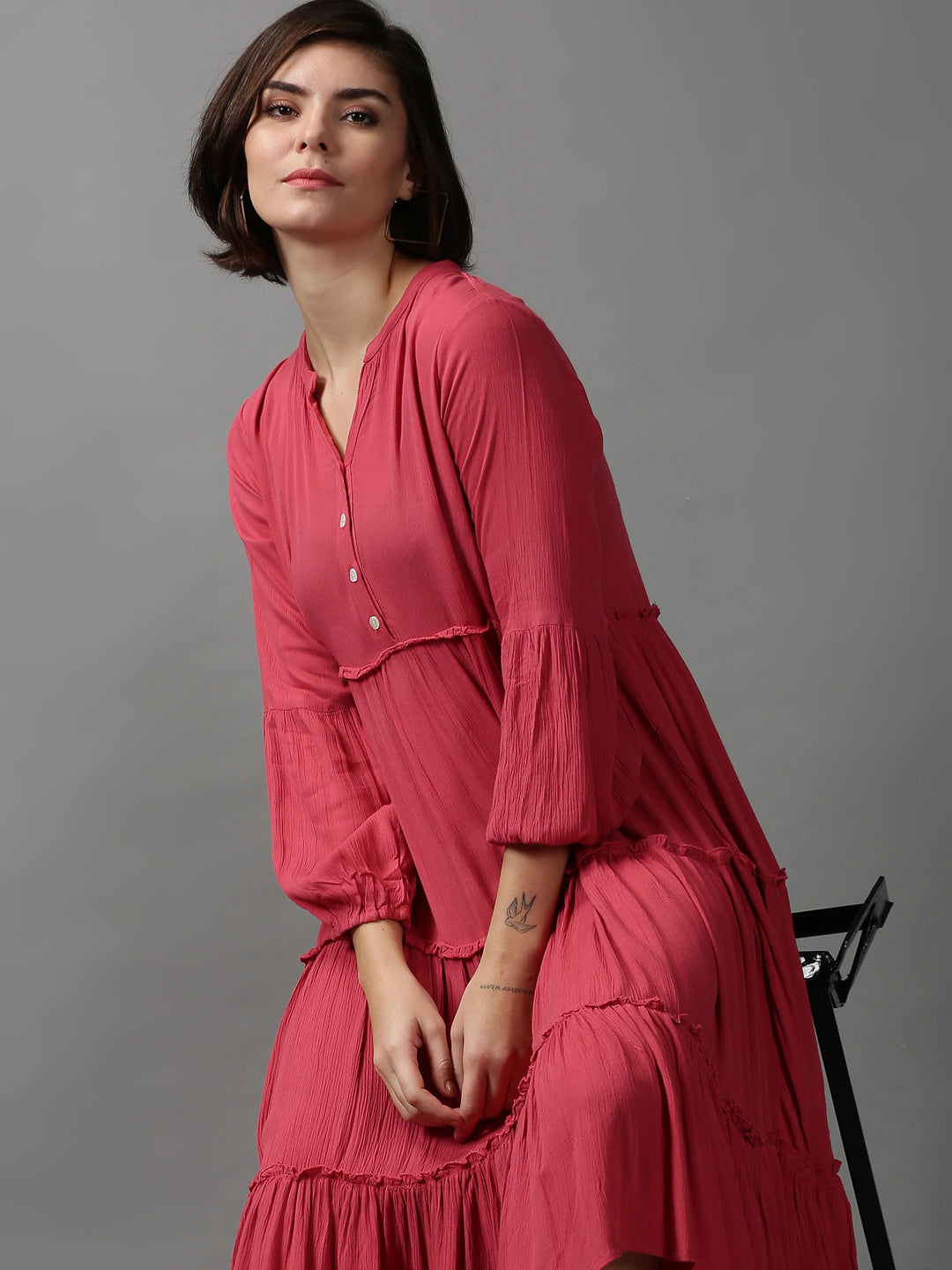 Women's Pink A-Line Midi Dress