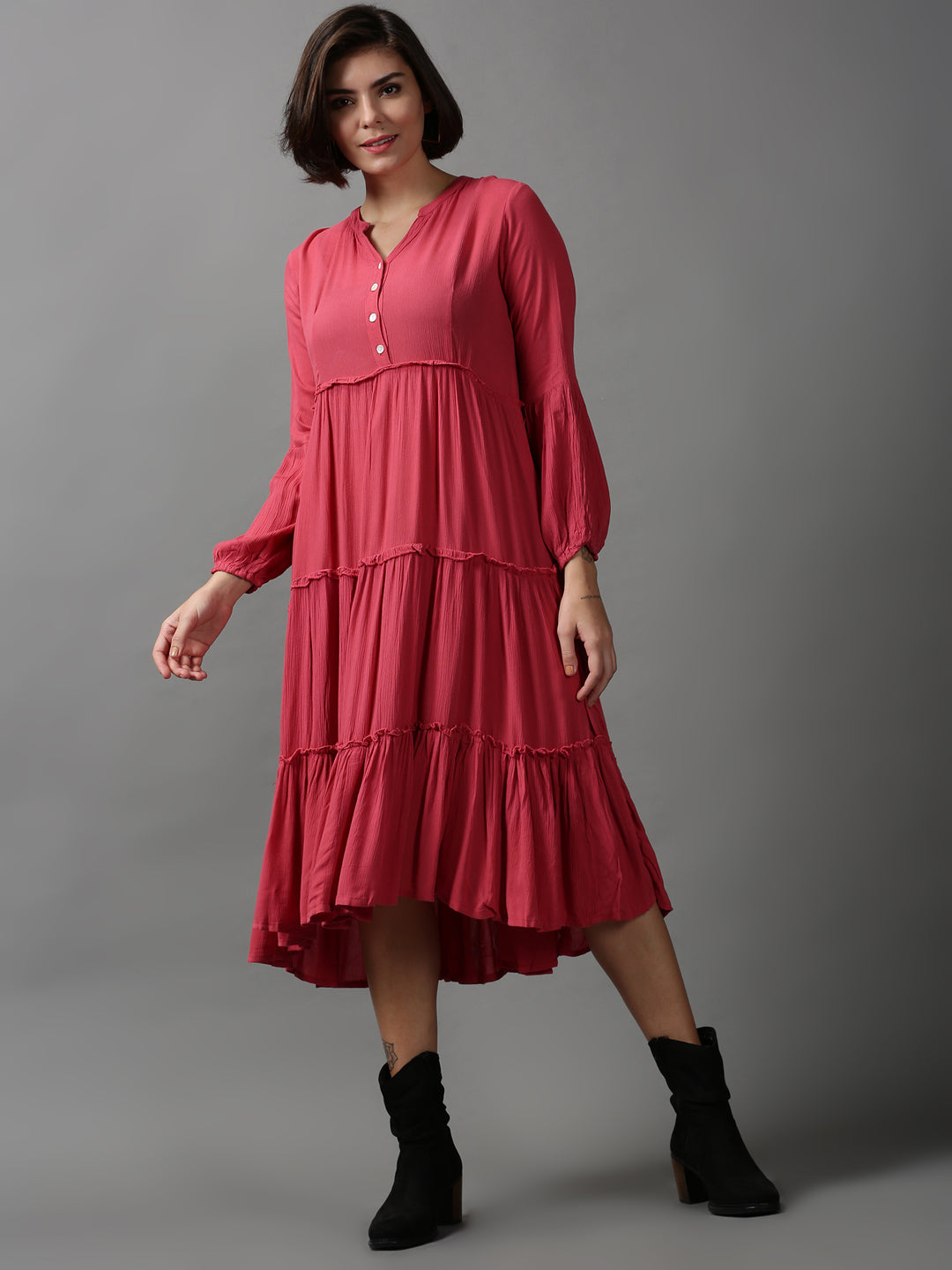 Women's Pink A-Line Midi Dress