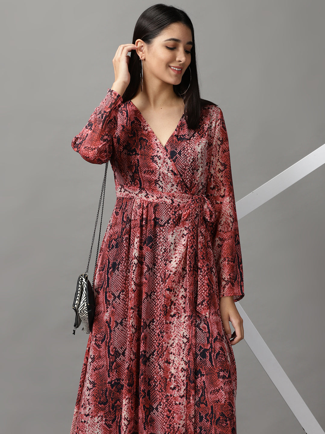 Women's Pink Printed Wrap Dress