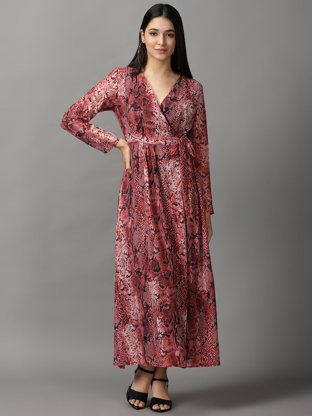 Women's Pink Printed Wrap Dress