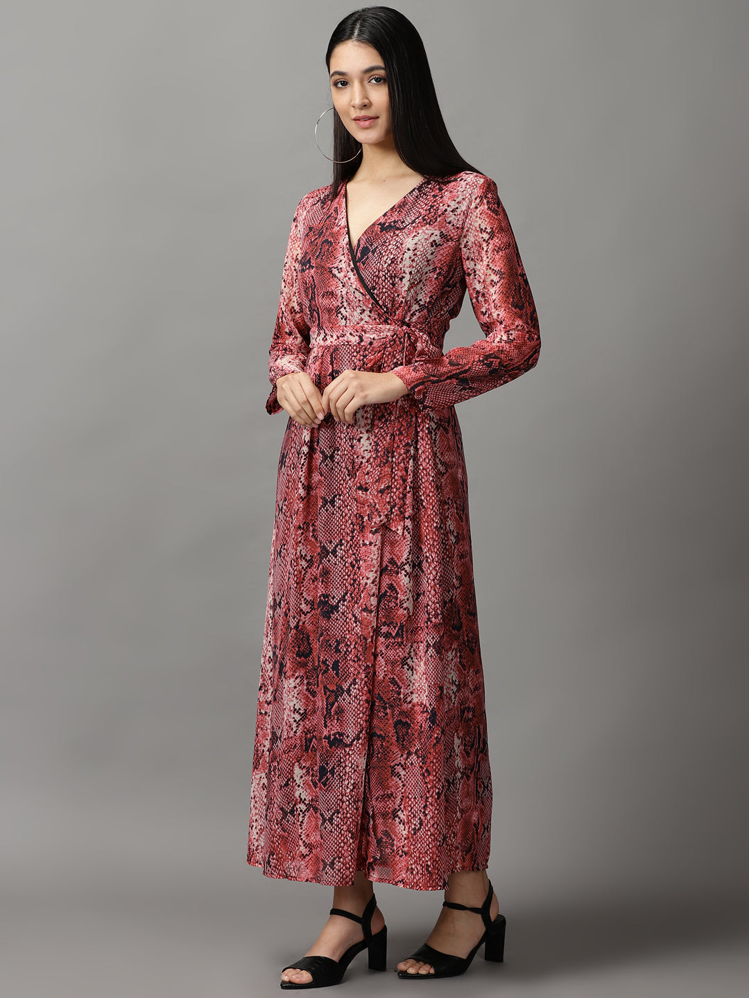 Women's Pink Printed Wrap Dress