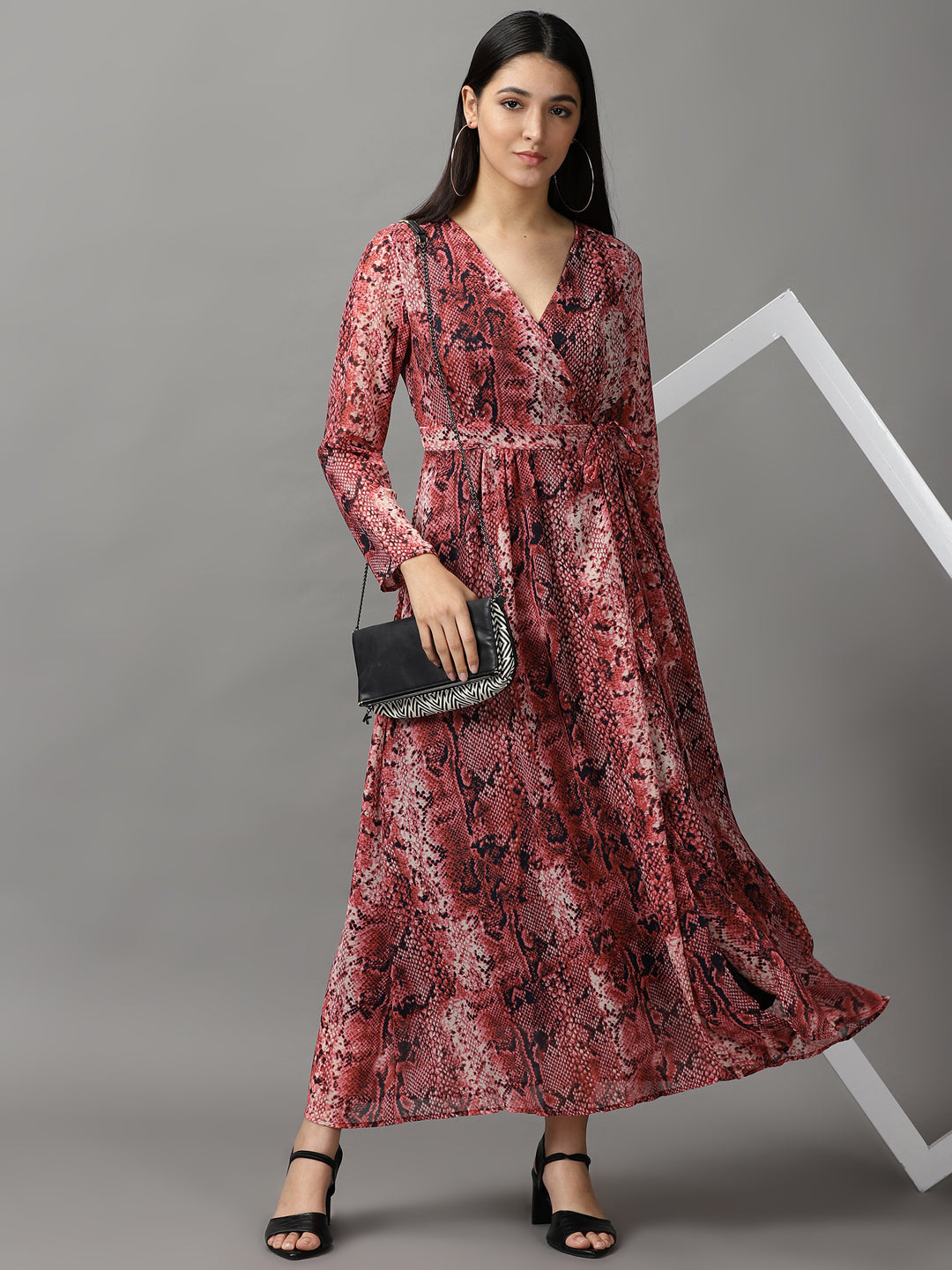 Women's Pink Printed Wrap Dress