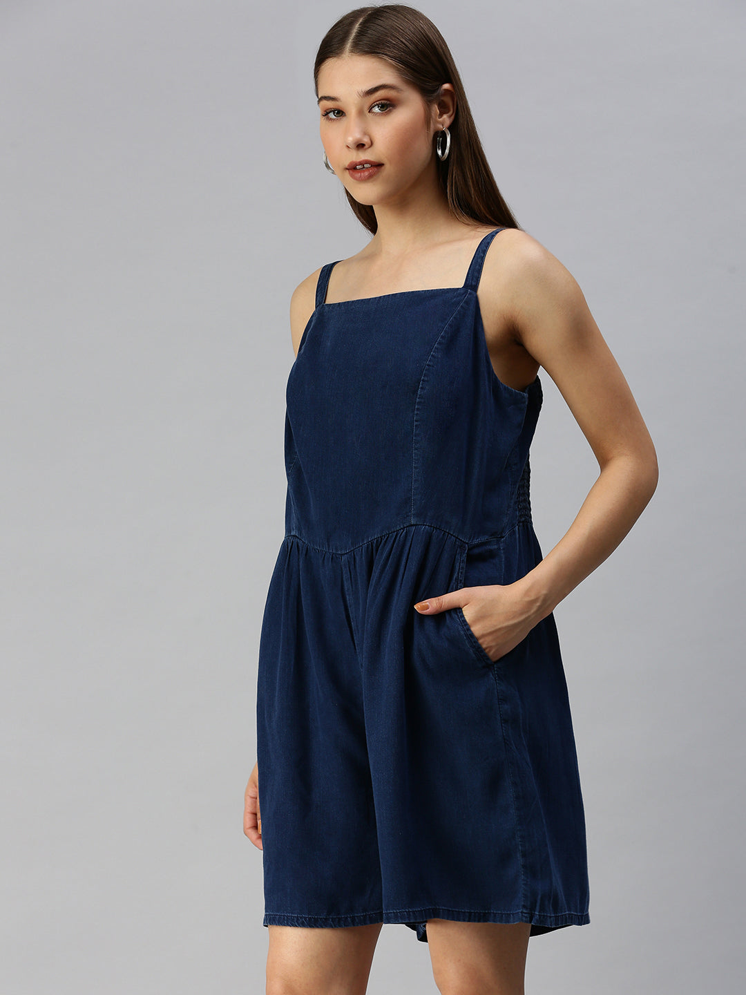 Women's Navy Blue Solid Jumpsuit