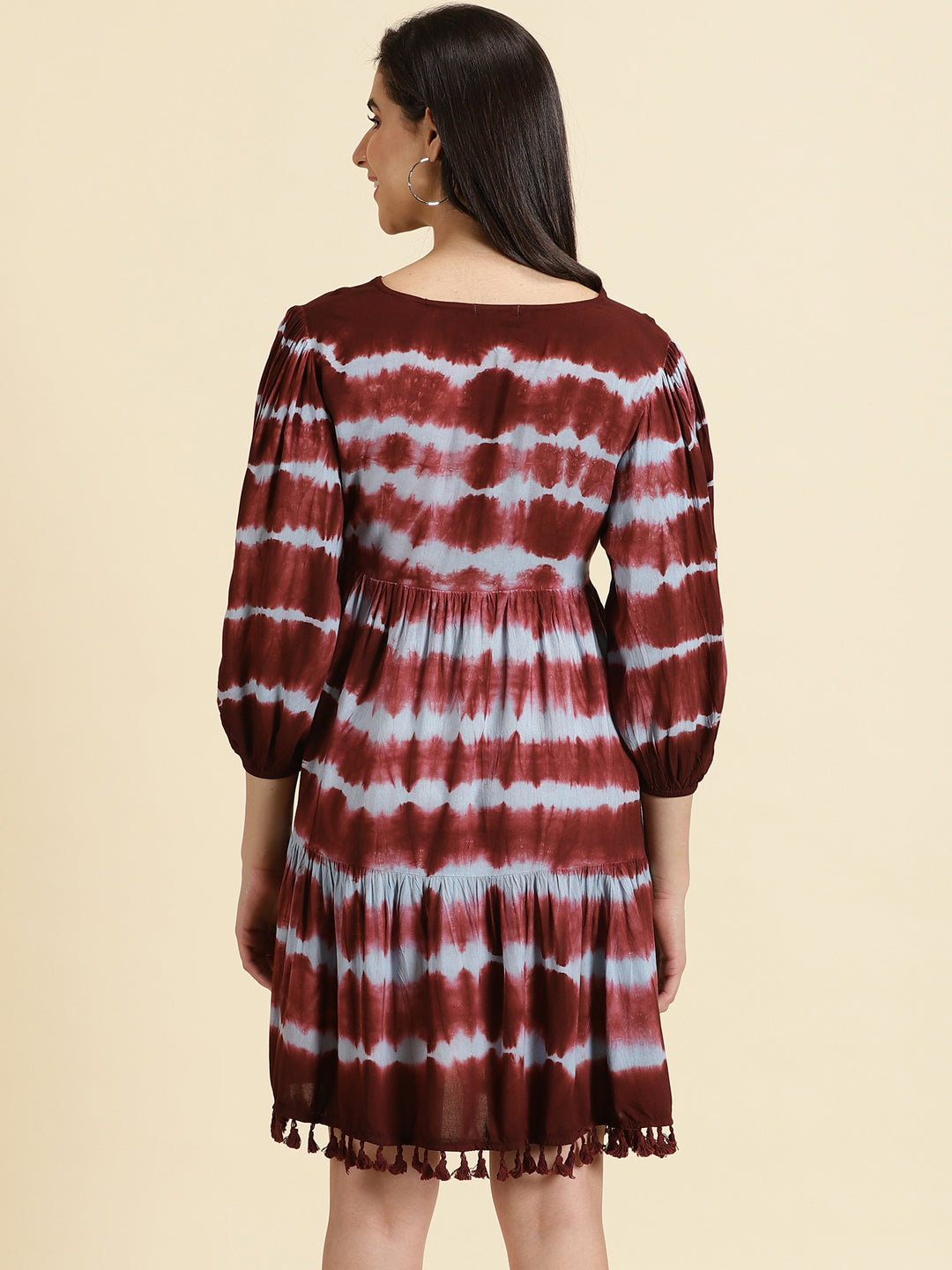 Women's Burgundy Tie Dye Fit and Flare Dress