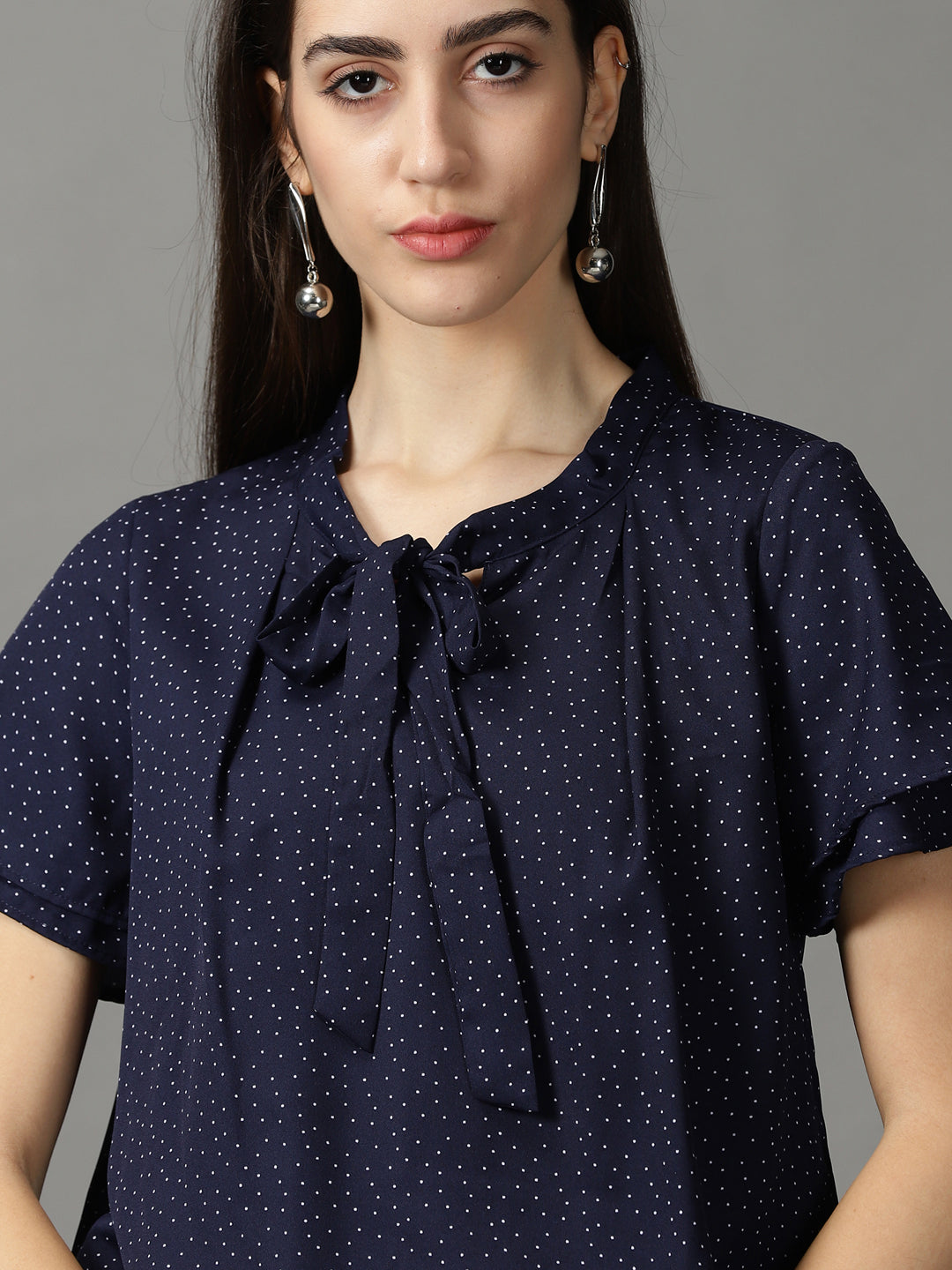 Women's Navy Blue Printed Blouson Top