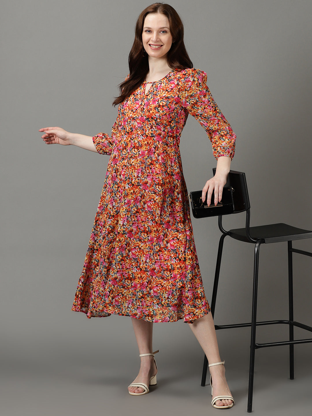 Women's Multi Printed Fit and Flare Dress