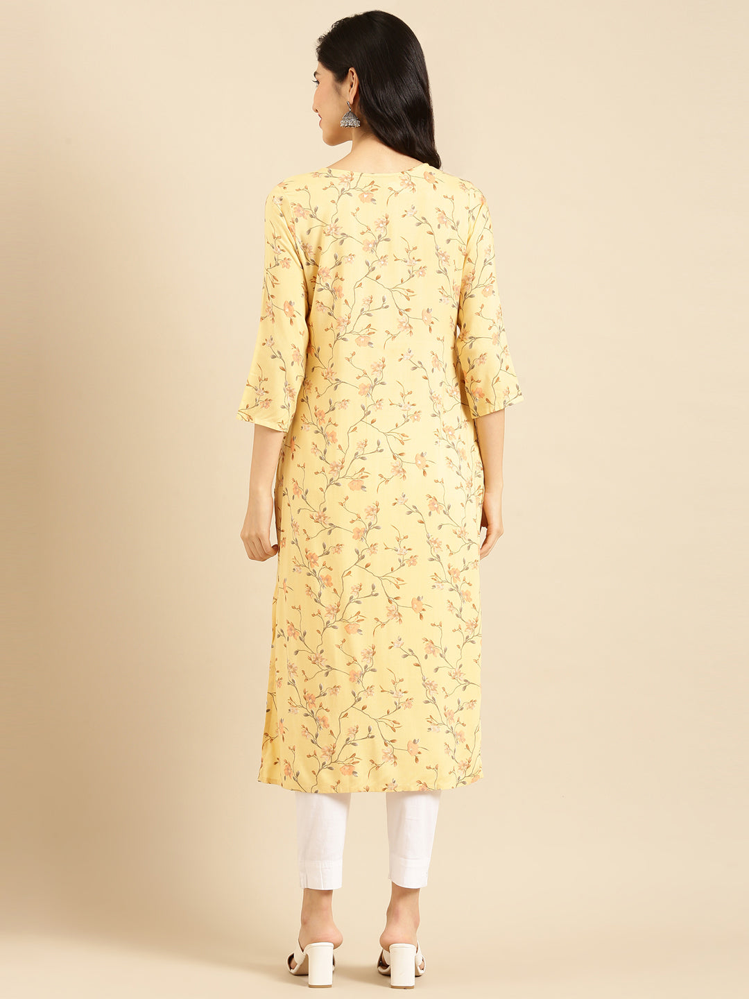 Women's Yellow Embellished Straight Kurta