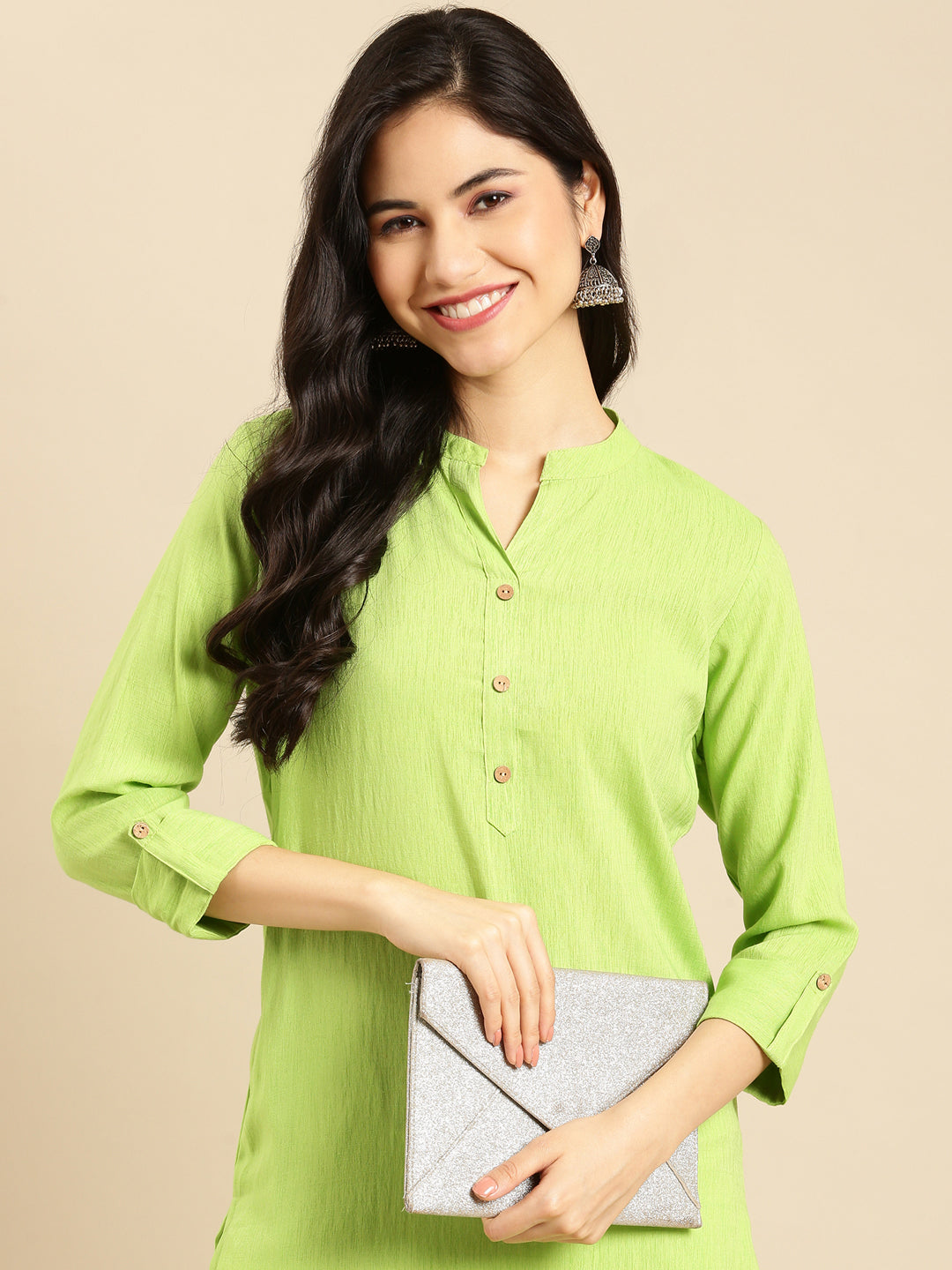 Women's Green Solid Straight Kurta