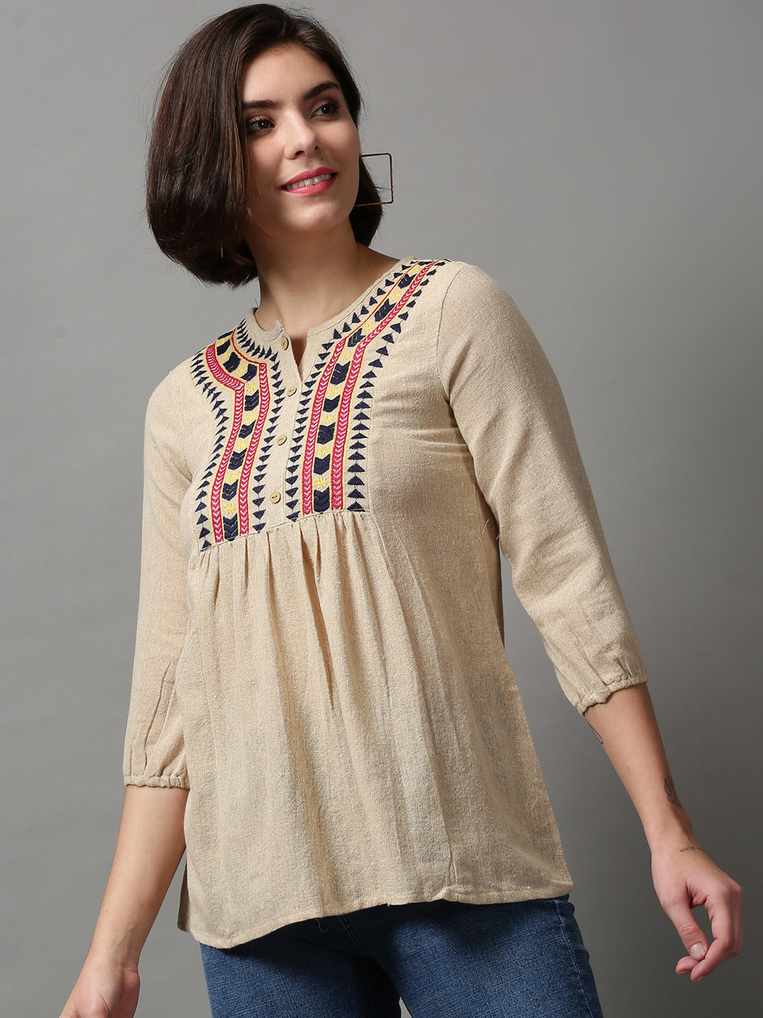 Women's Beige Solid Top