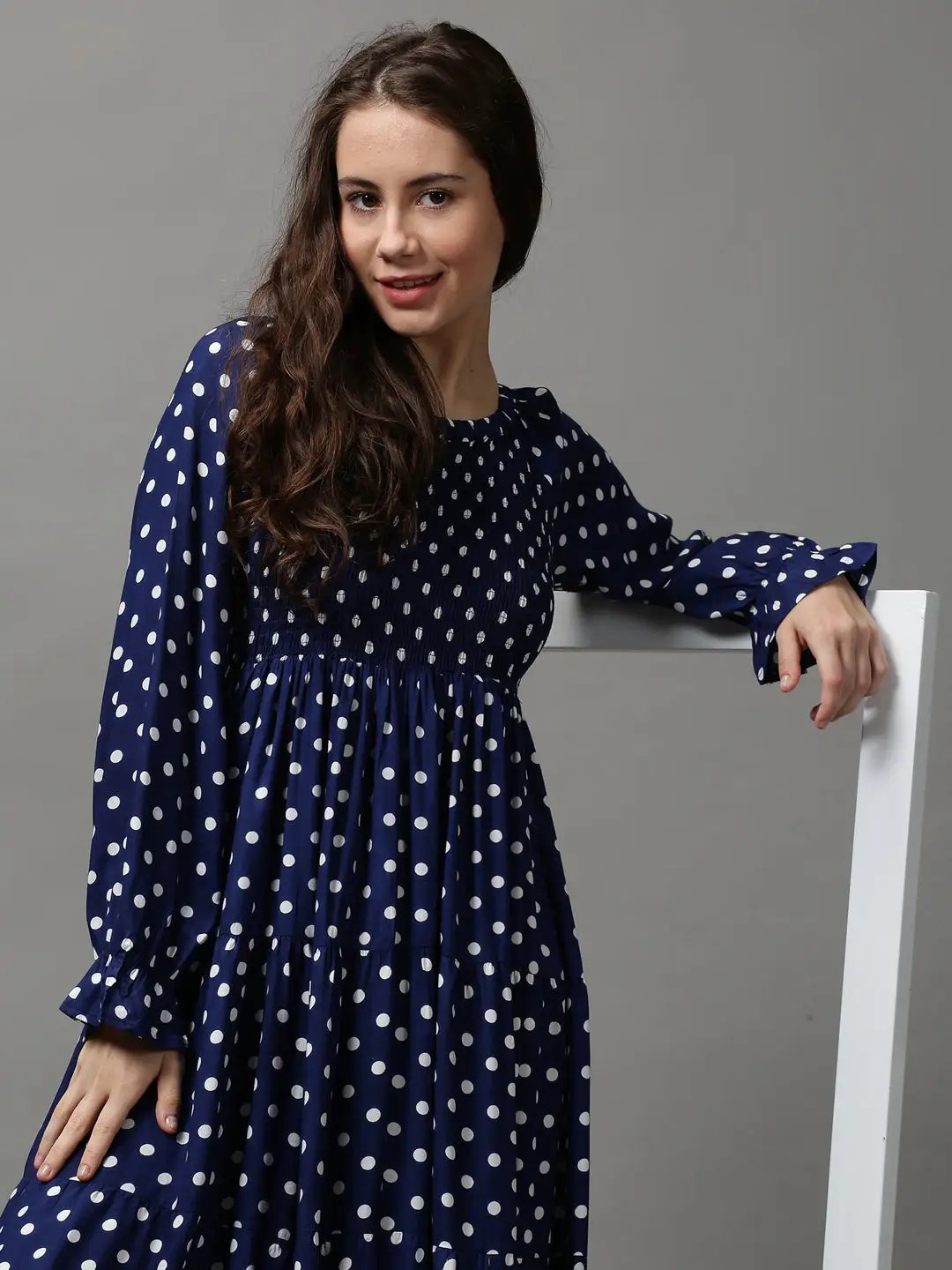 Women's Blue Printed Fit and Flare Dress