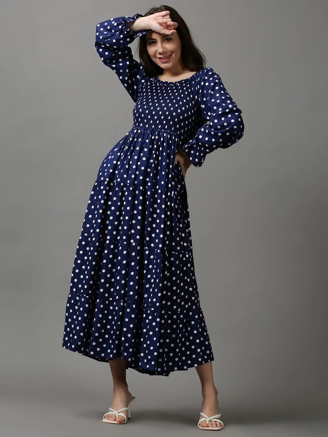 Women's Blue Printed Fit and Flare Dress